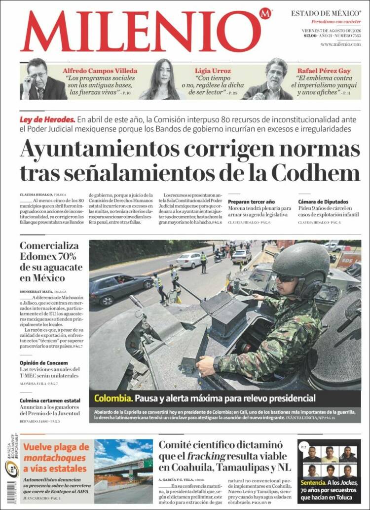 Portada de Milenio - Estado de México (México)