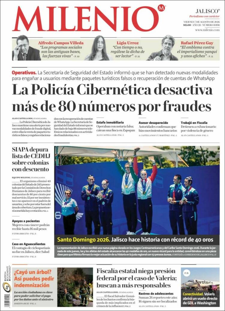 Portada de Milenio - Jalisco (México)