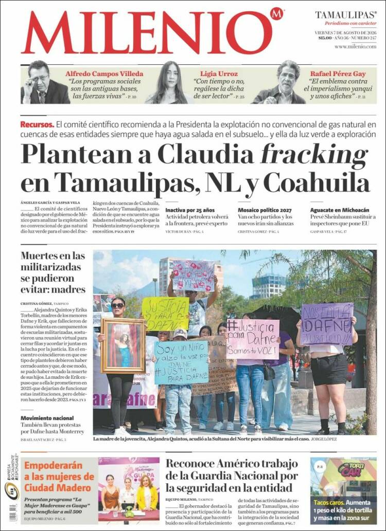 Portada de Milenio - Tamaulipas (México)