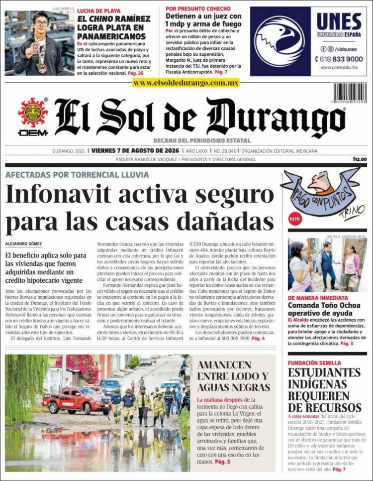Portada de El Sol de Durango (México)