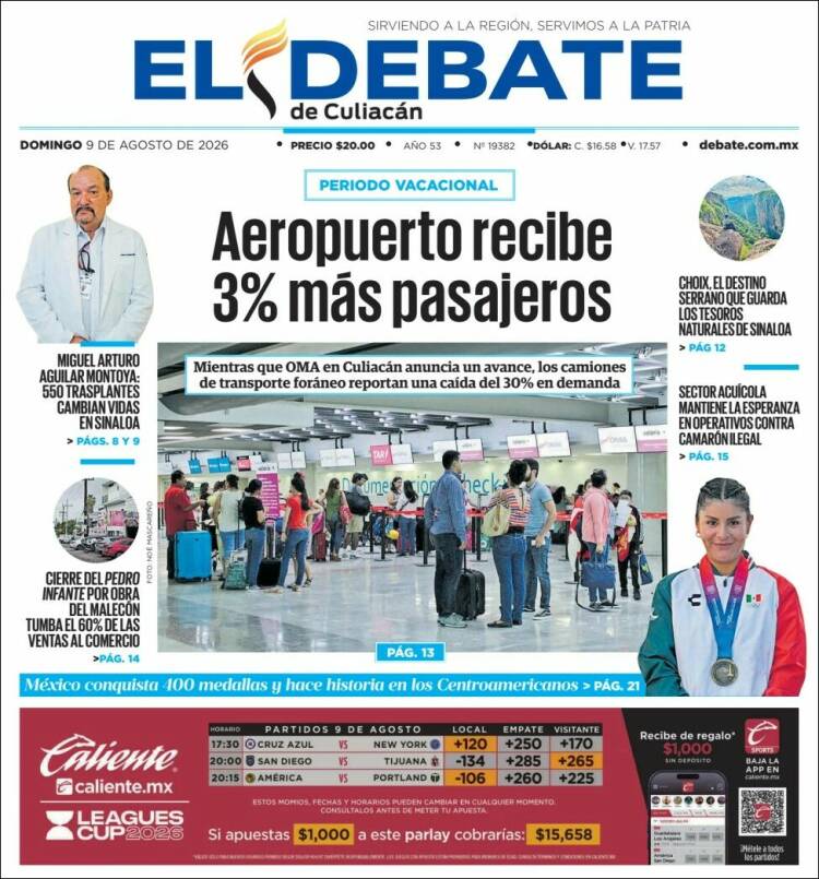 Portada de El Debate de Culiacán (México)