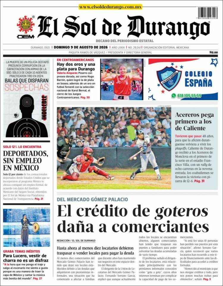 Portada de El Sol de Durango (México)