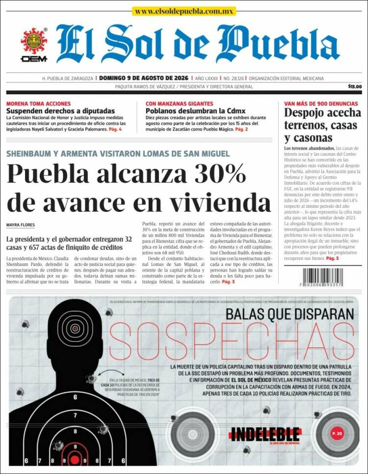 Portada de El Sol de Puebla (México)