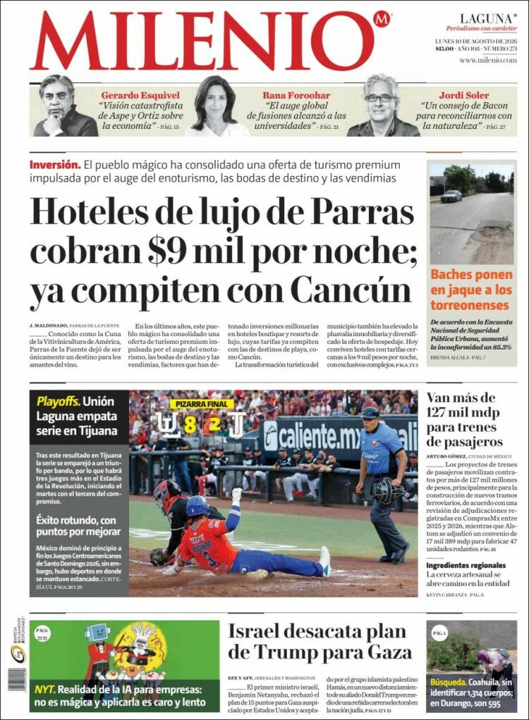 Portada de Milenio - Laguna (México)