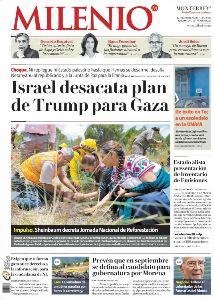 Portada de Milenio de Monterrey (México)