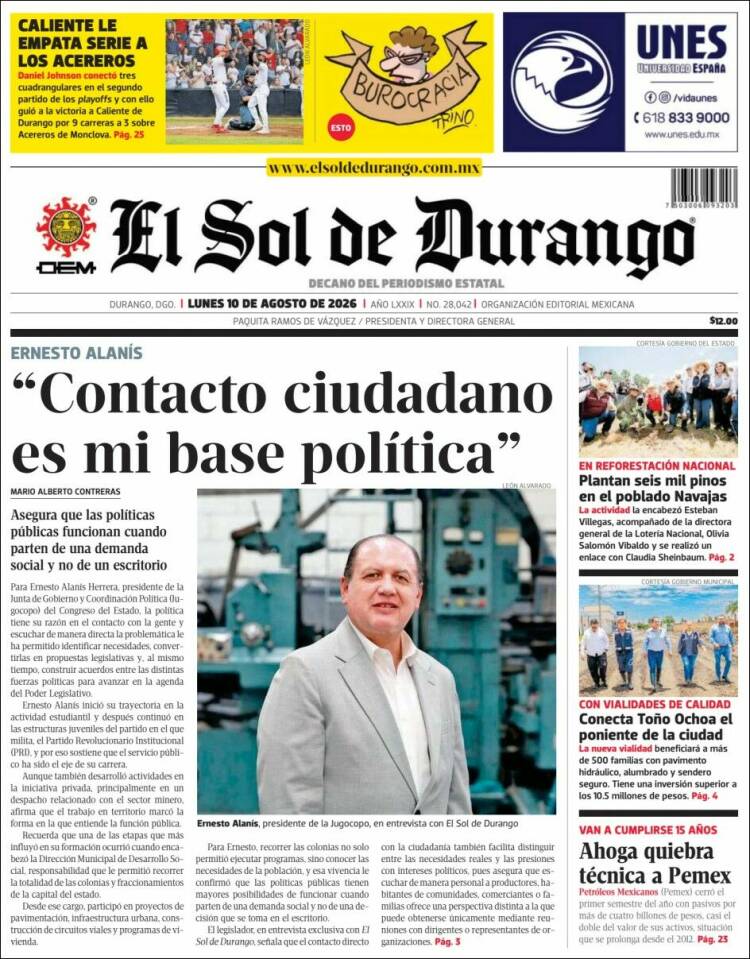Portada de El Sol de Durango (México)