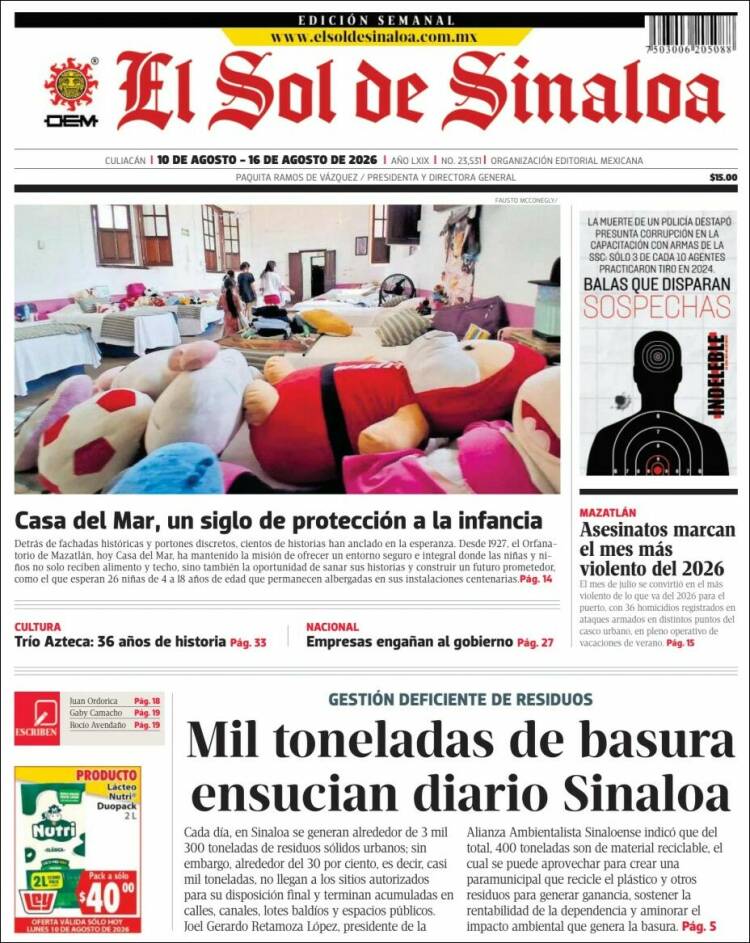 Portada de El Sol de Sinaloa (México)