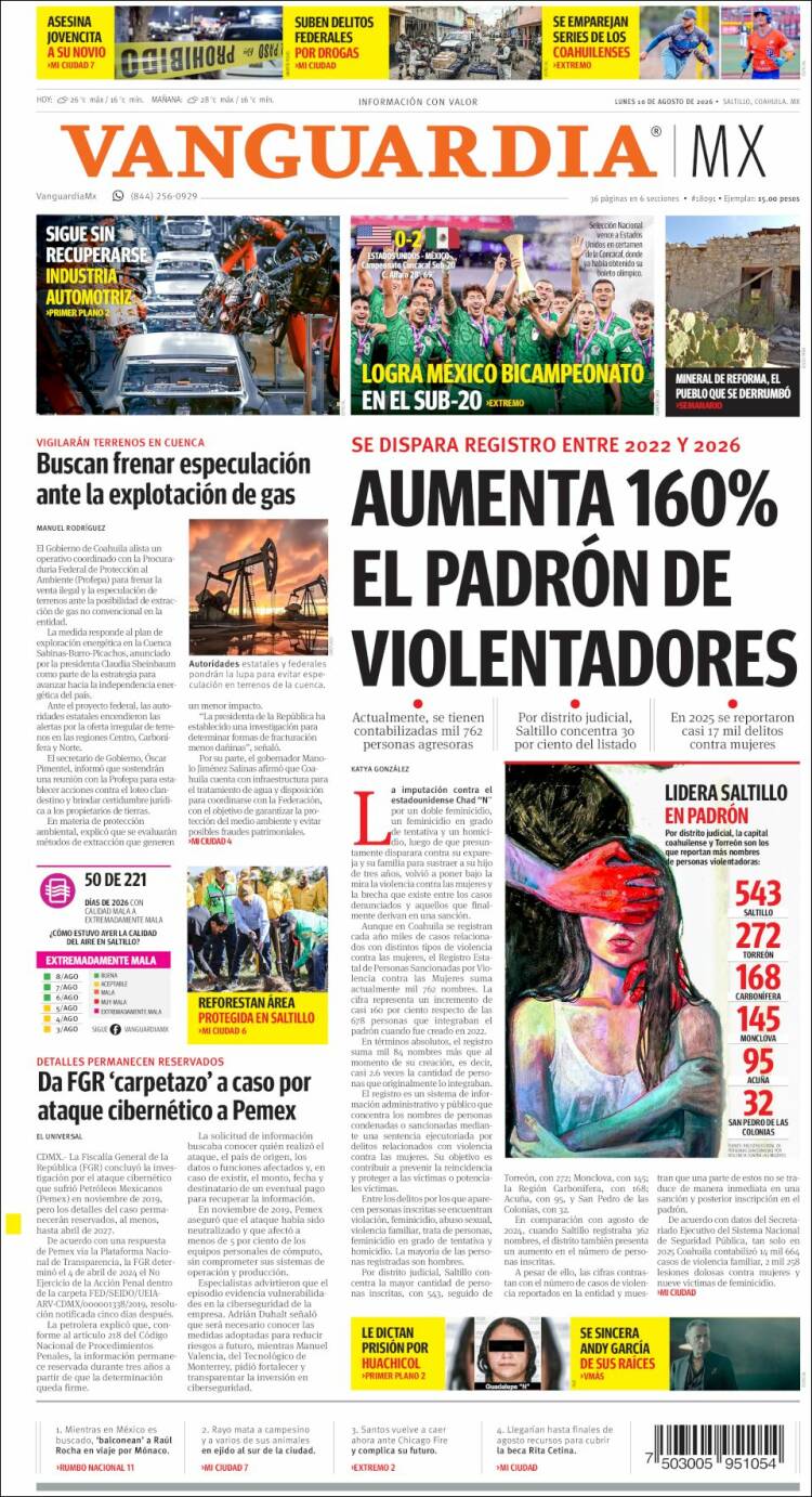 Portada de Vanguardia (México)