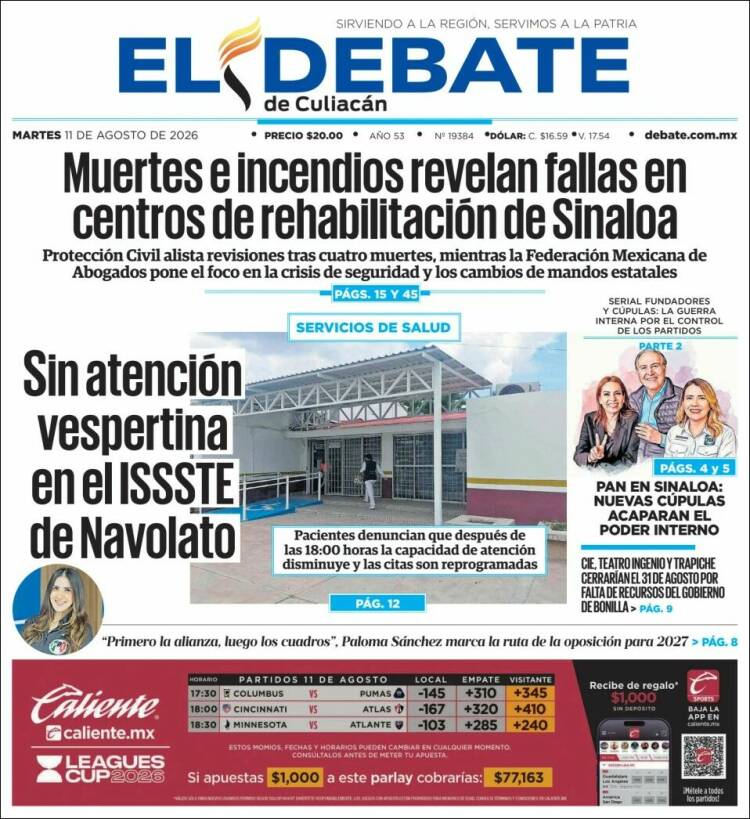Portada de El Debate de Culiacán (México)