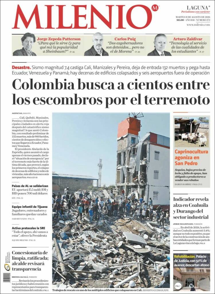 Portada de Milenio - Laguna (México)