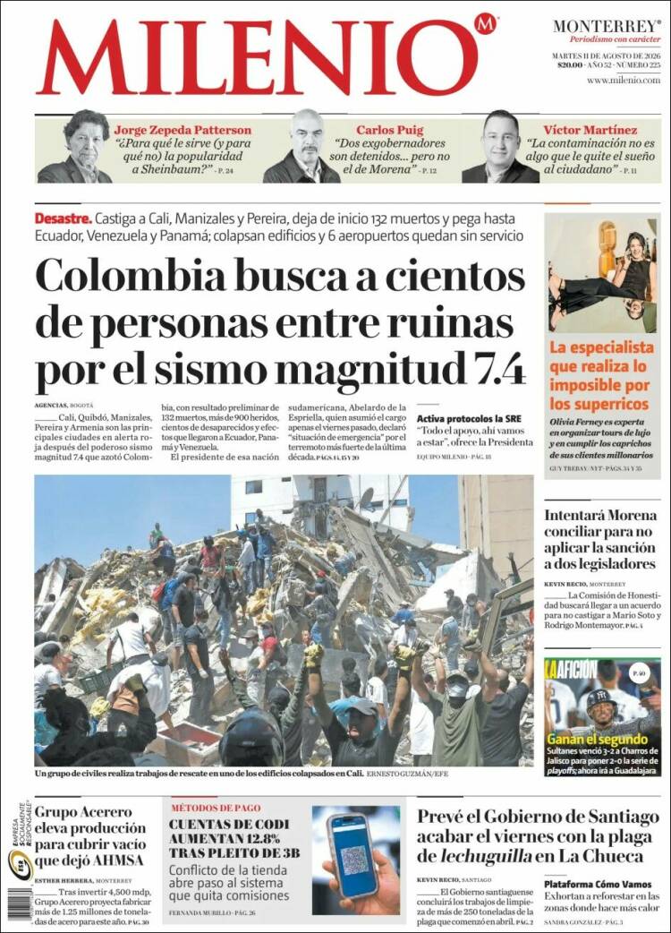 Portada de Milenio de Monterrey (México)