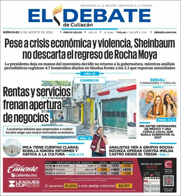 Portada de El Debate de Culiacán (México)