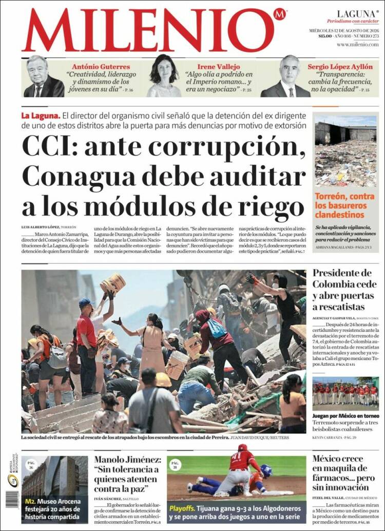 Portada de Milenio - Laguna (México)