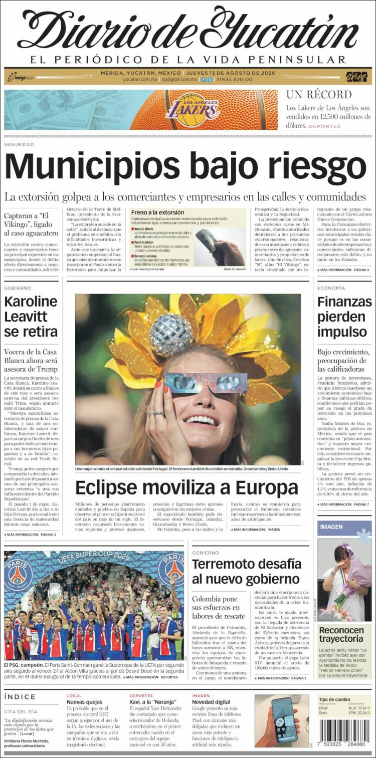 Portada de Diario de Yucatán (México)