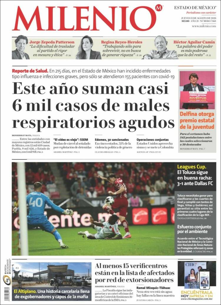 Portada de Milenio - Estado de México (México)