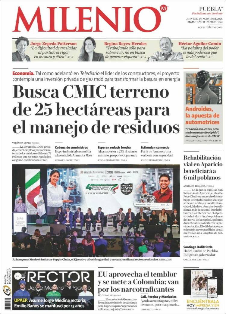 Portada de Milenio de Puebla (México)