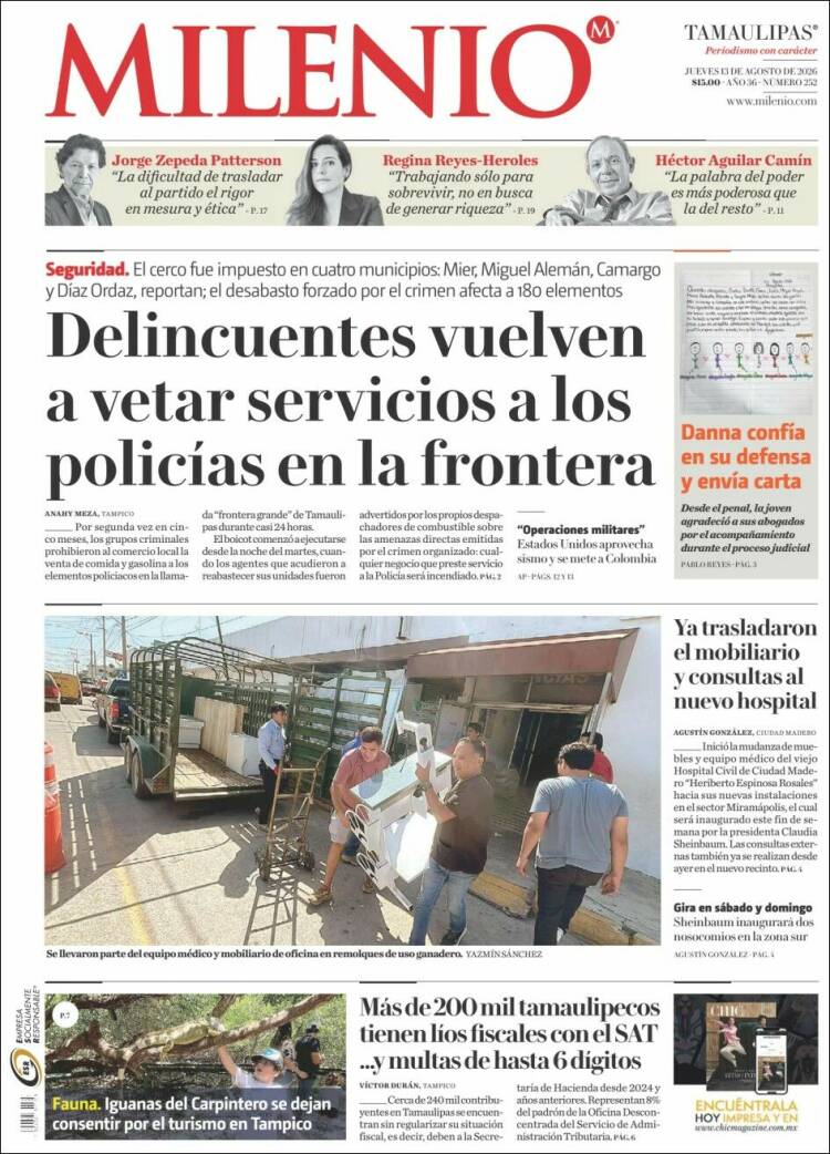 Portada de Milenio - Tamaulipas (México)