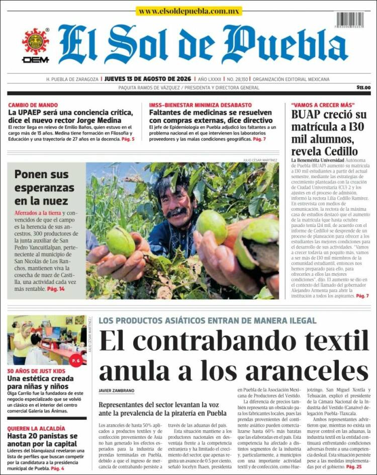 Portada de El Sol de Puebla (México)