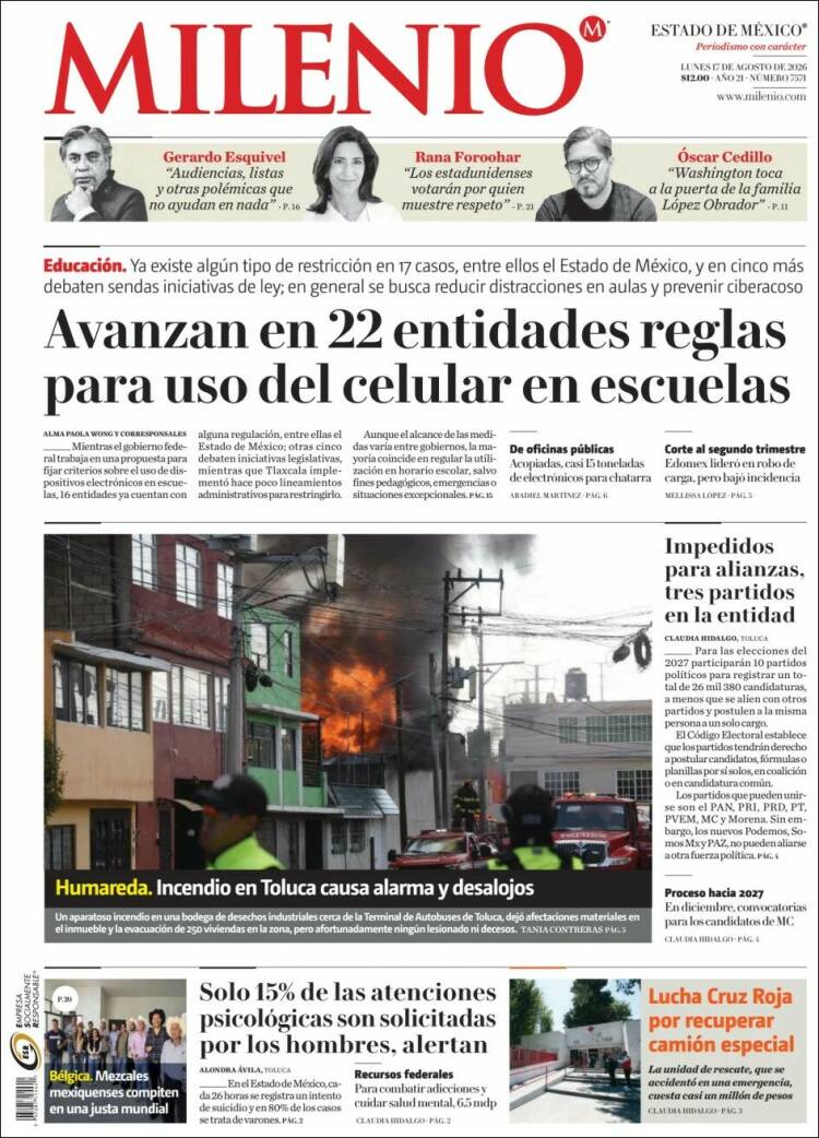 Portada de Milenio - Estado de México (México)
