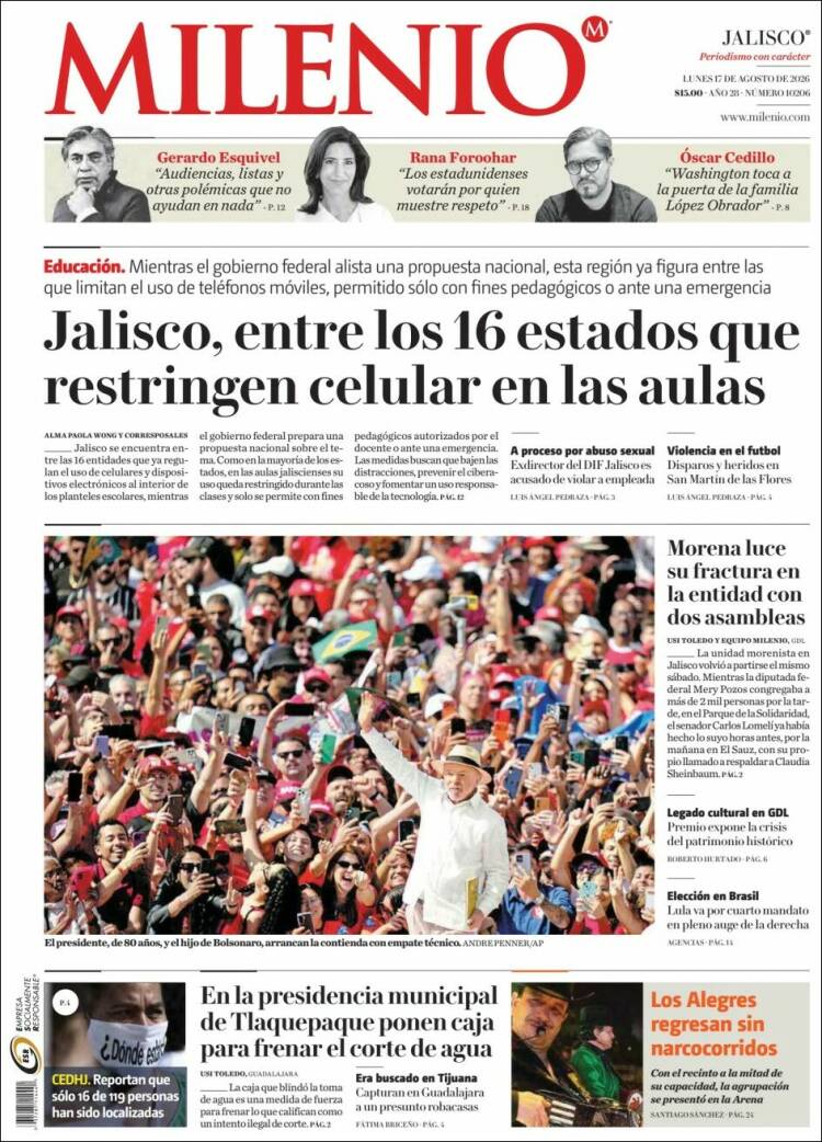Portada de Milenio - Jalisco (México)