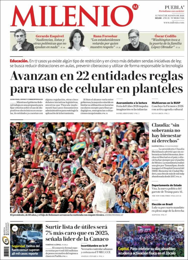 Portada de Milenio de Puebla (México)