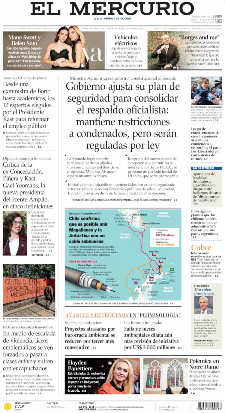 Portada de El Mercurio (Chile)