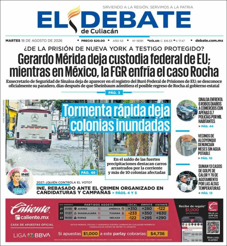 Portada de El Debate de Culiacán (México)