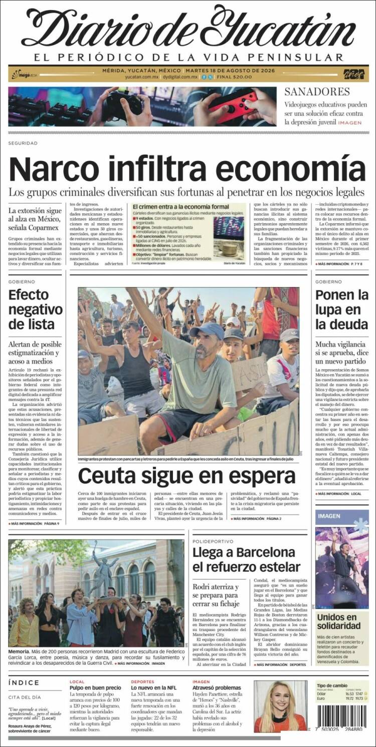 Portada de Diario de Yucatán (México)