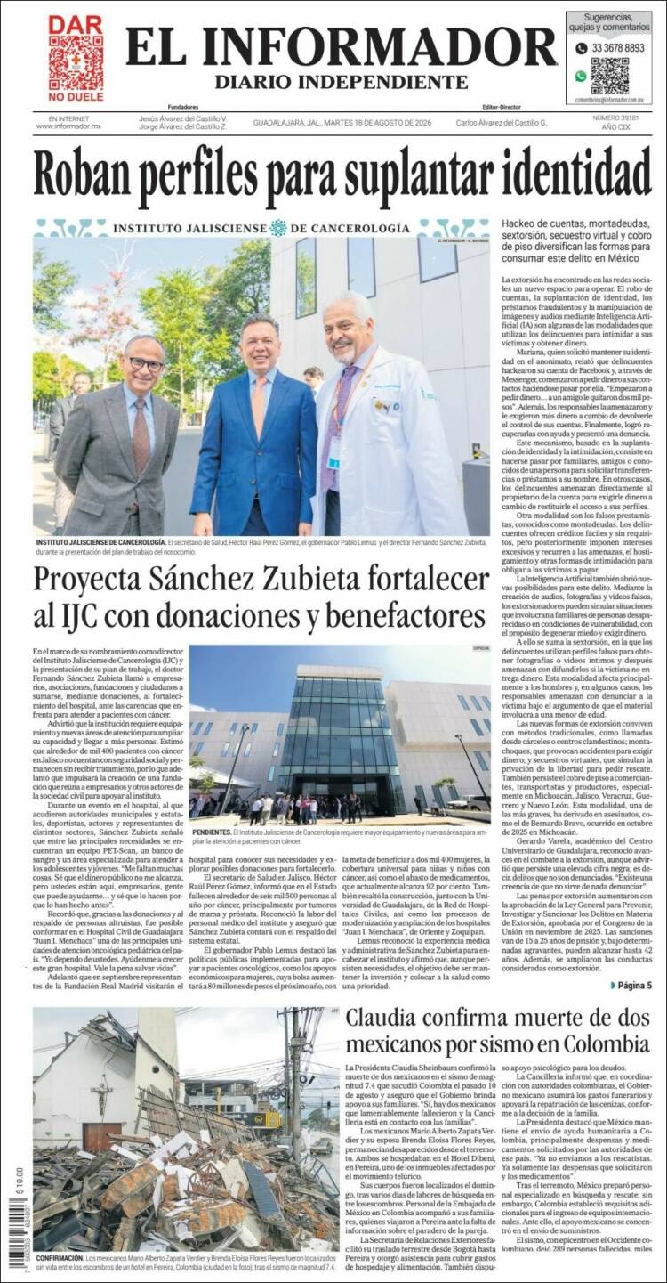 Portada de El Informador (México)
