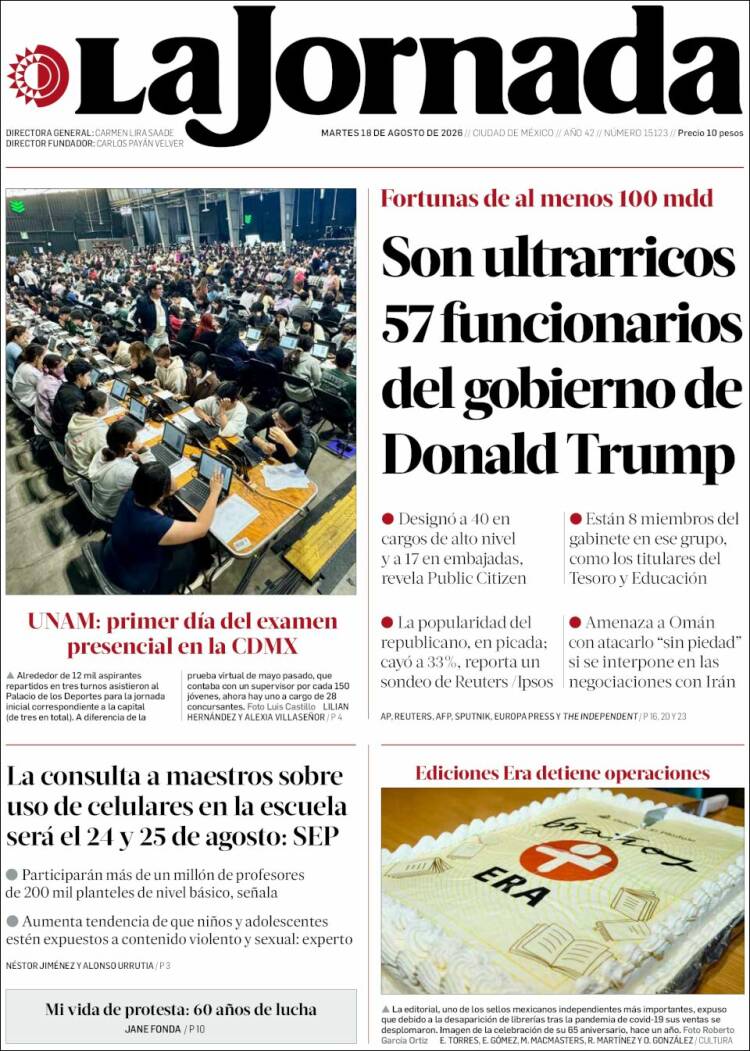 Portada de La Jornada (México)