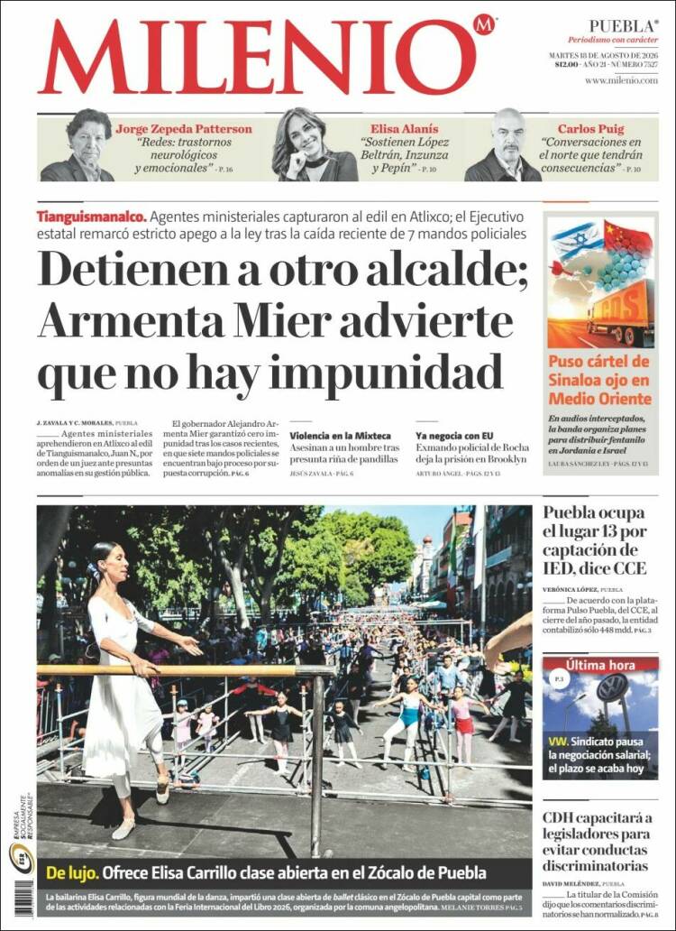 Portada de Milenio de Puebla (México)