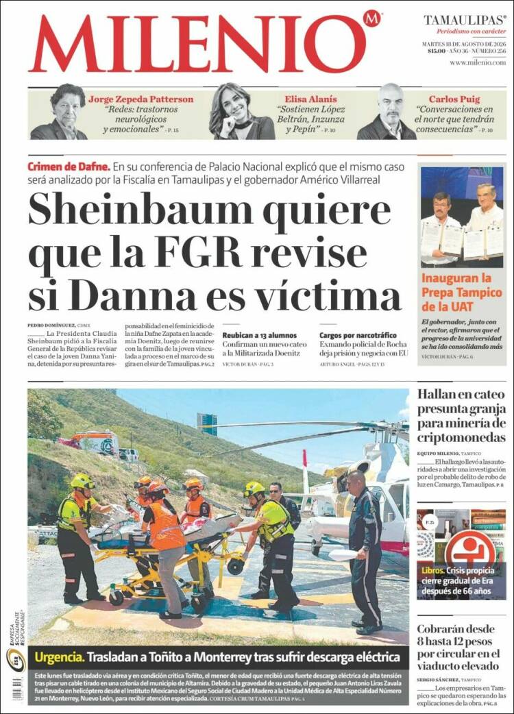Portada de Milenio - Tamaulipas (México)
