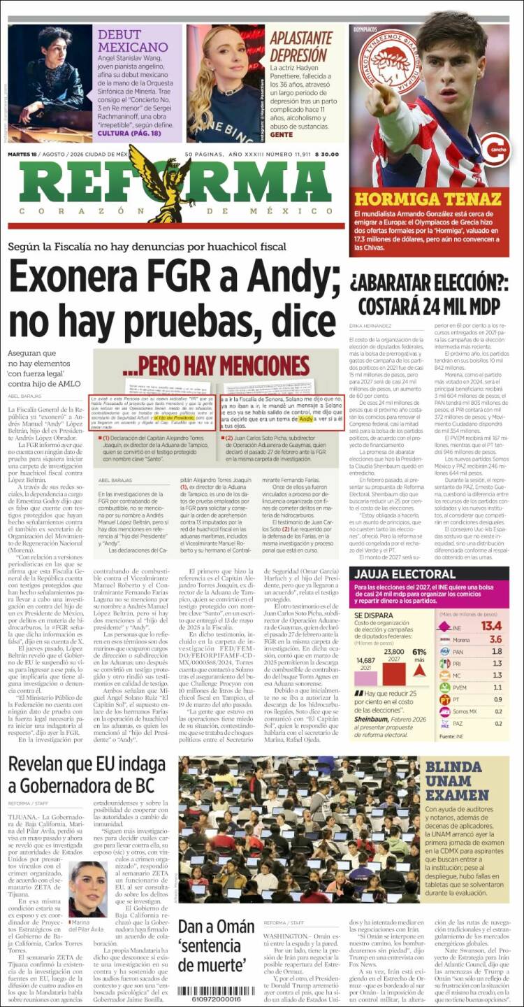 Portada de Reforma (México)