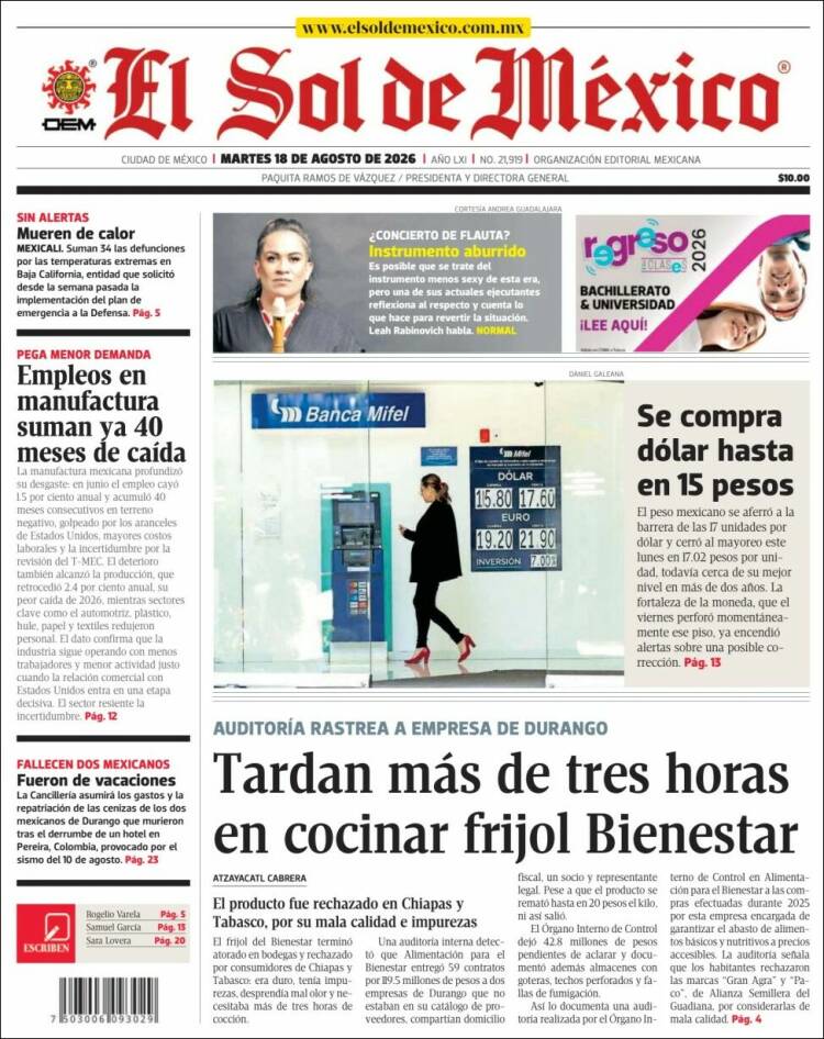 Portada de El Sol de México (México)