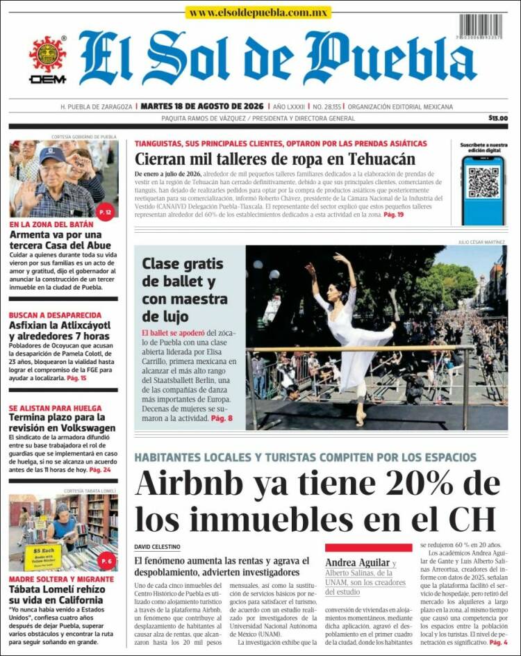 Portada de El Sol de Puebla (México)