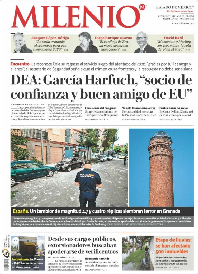 Portada de Milenio - Estado de México (México)