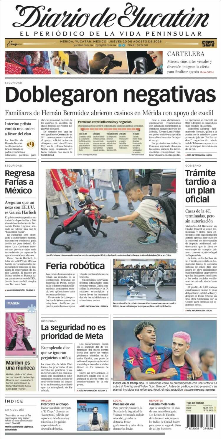 Portada de Diario de Yucatán (México)
