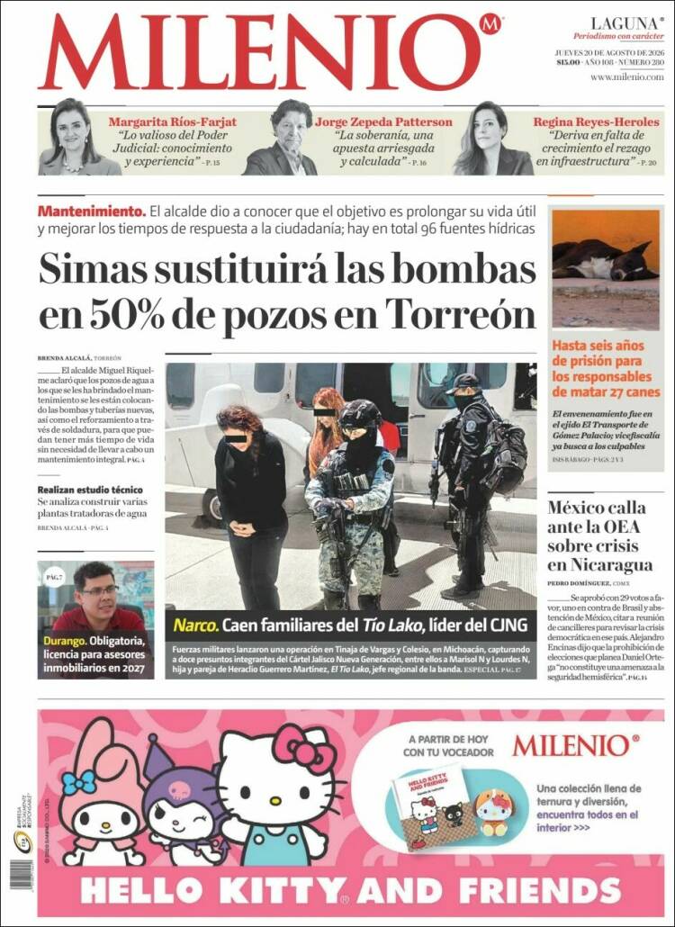 Portada de Milenio - Laguna (México)