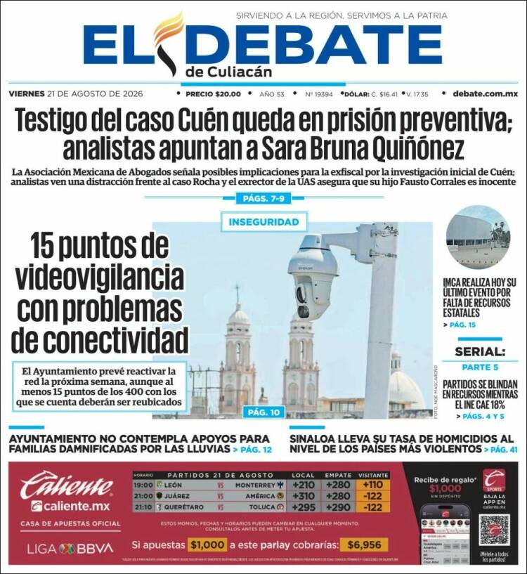 Portada de El Debate de Culiacán (México)