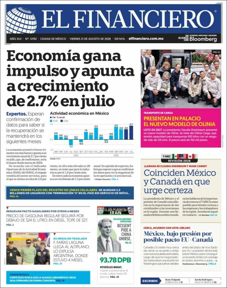 Portada de El Financiero (México)