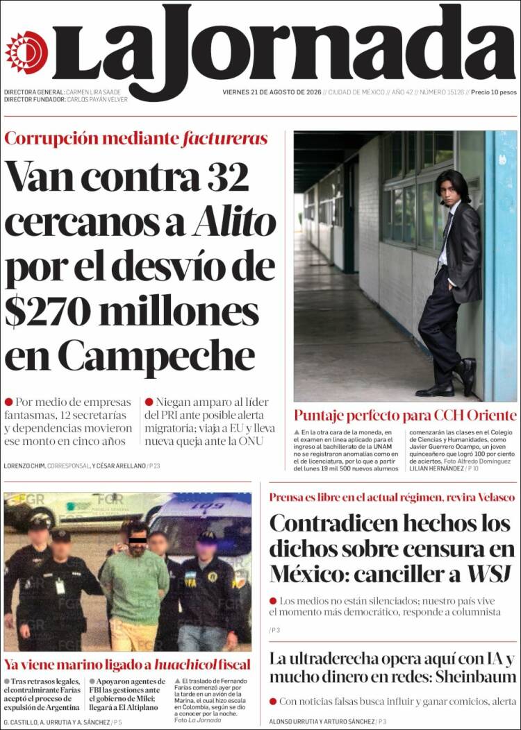 Portada de La Jornada (México)