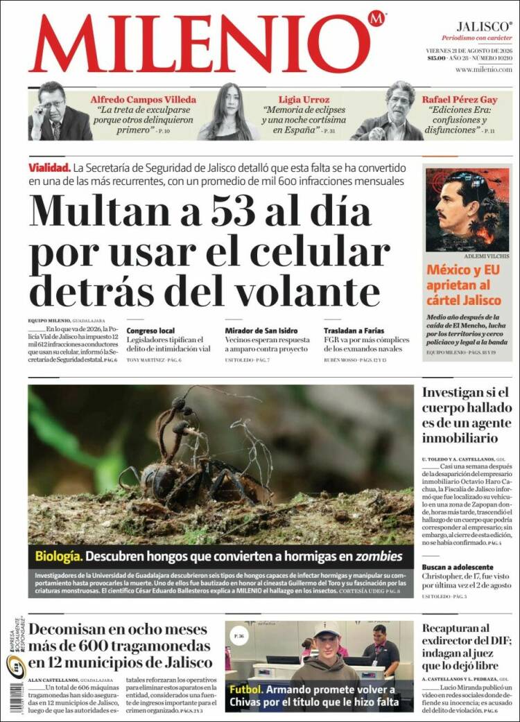Portada de Milenio - Jalisco (México)