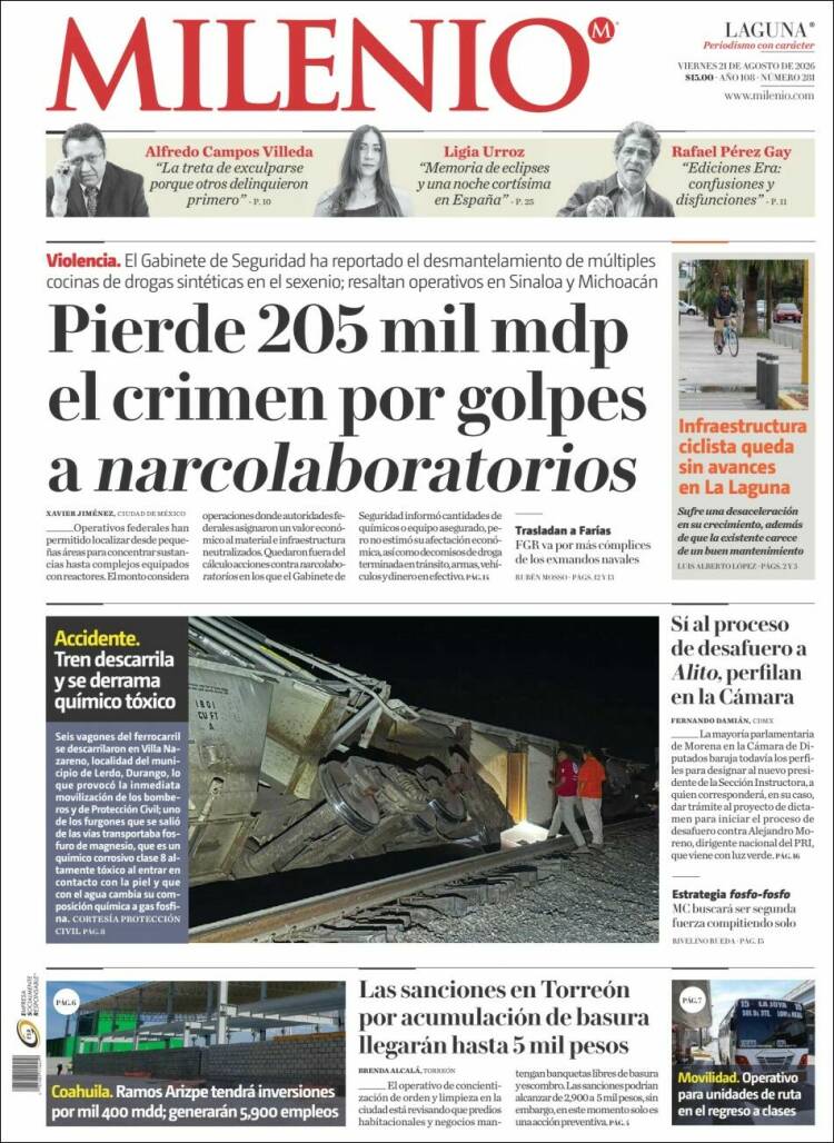 Portada de Milenio - Laguna (México)
