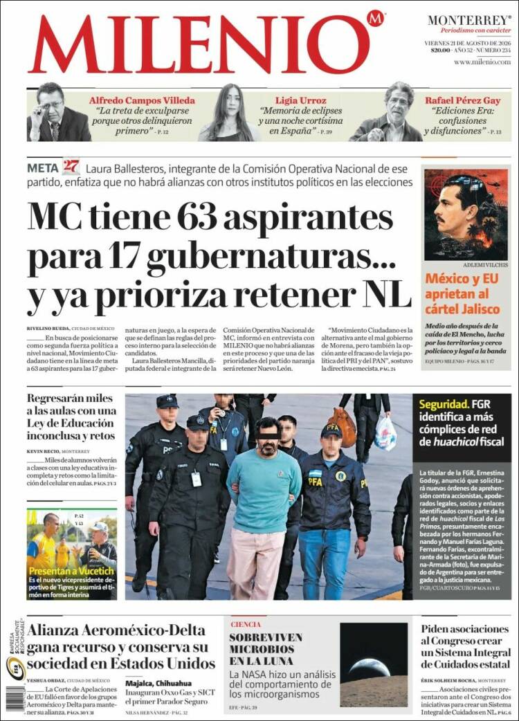 Portada de Milenio de Monterrey (México)