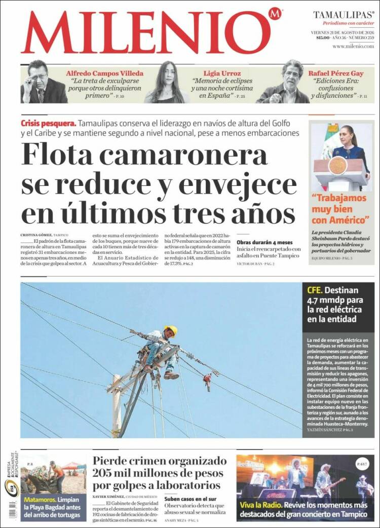 Portada de Milenio - Tamaulipas (México)