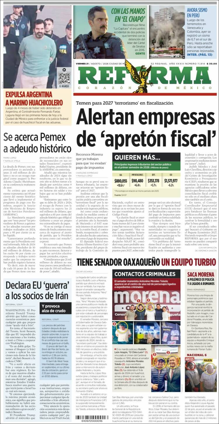 Portada de Reforma (México)