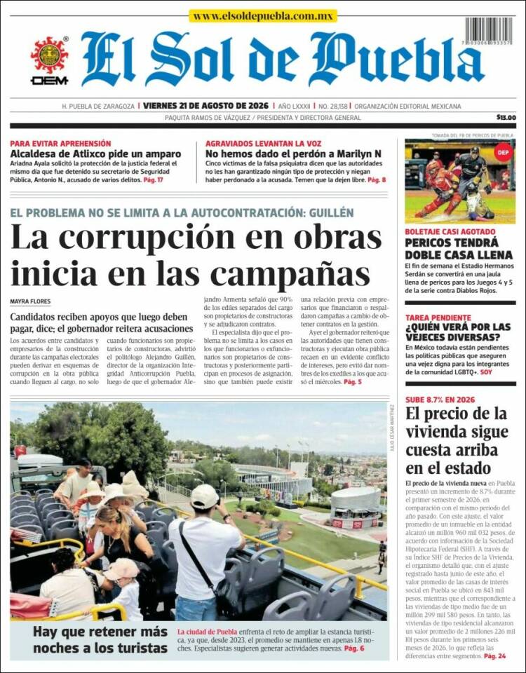 Portada de El Sol de Puebla (México)