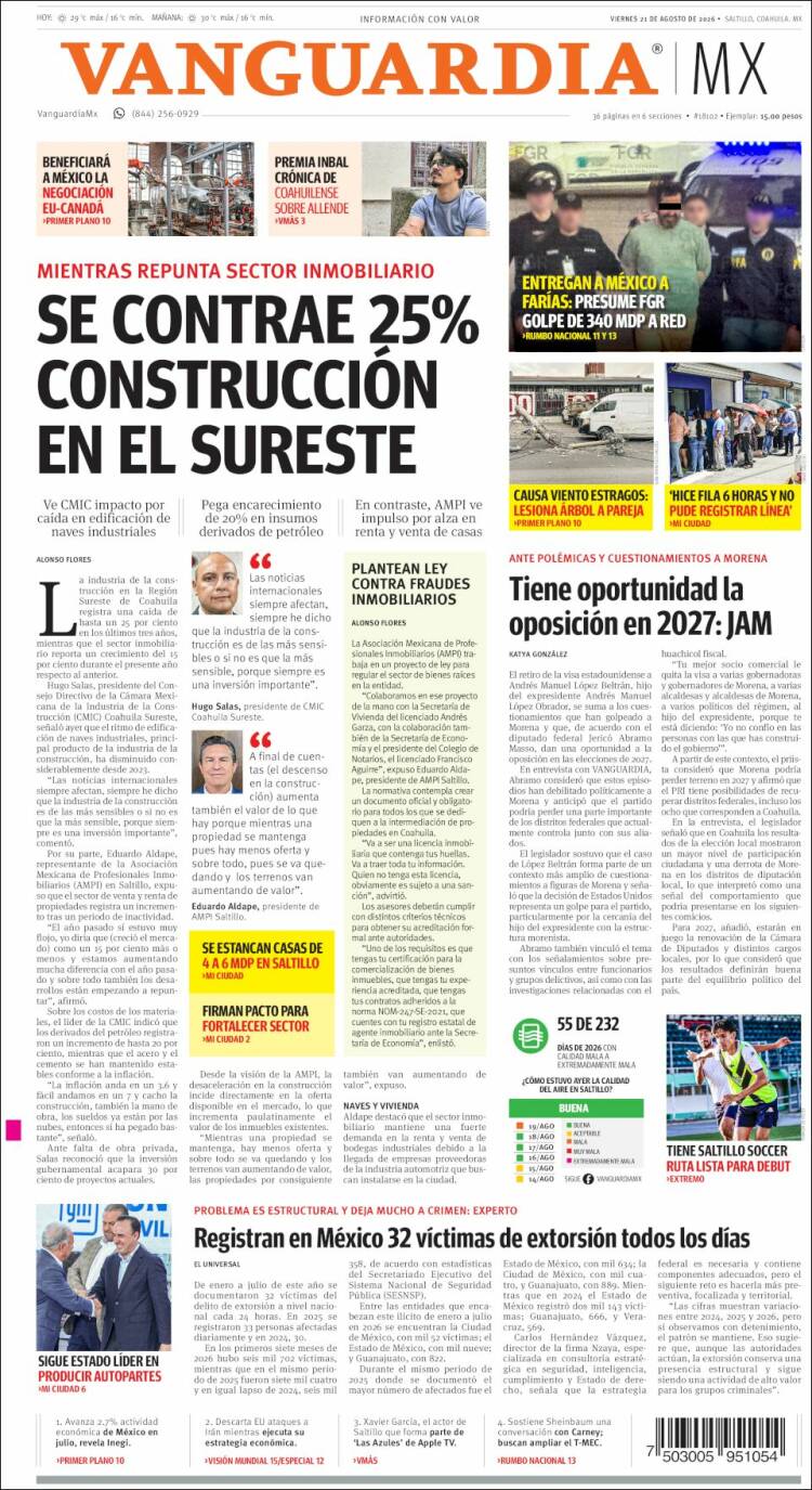 Portada de Vanguardia (México)
