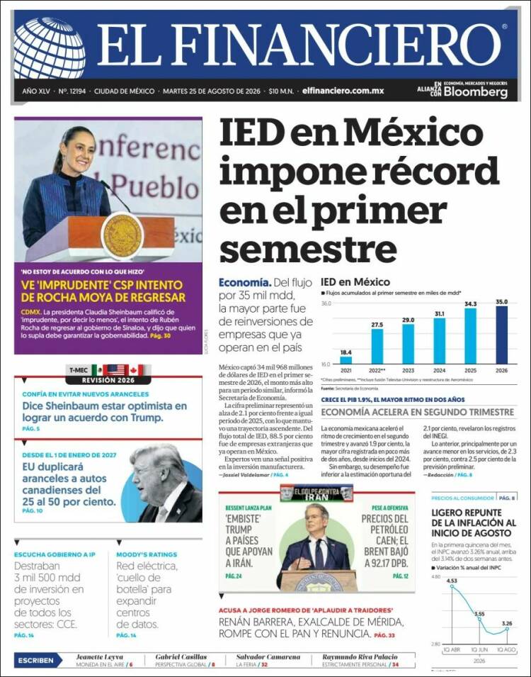 Portada de El Financiero (México)