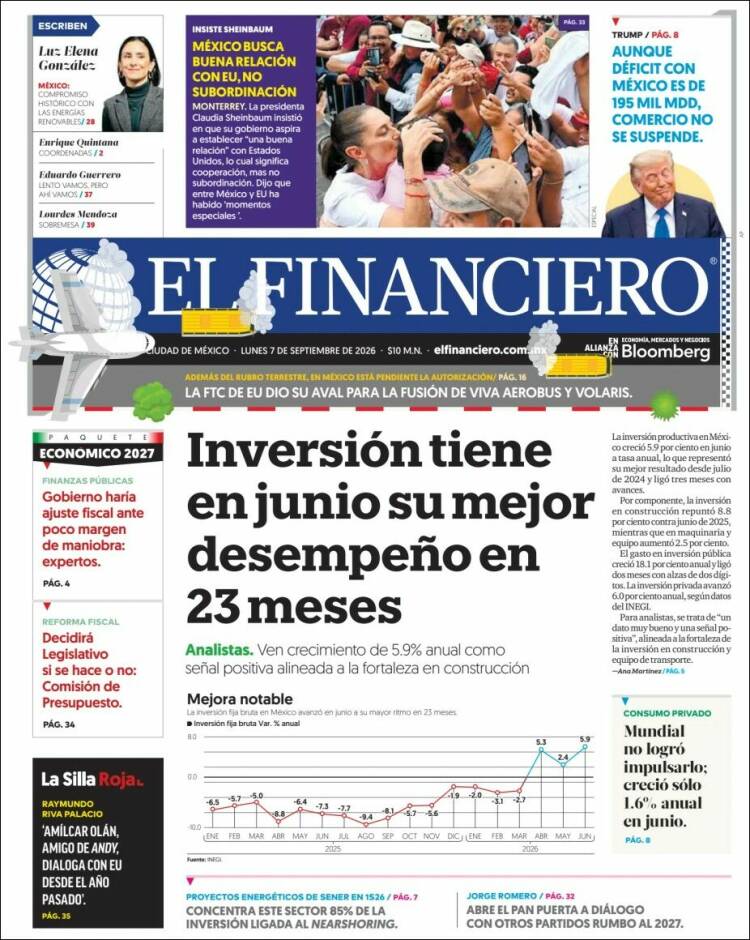 Portada de El Financiero (México)